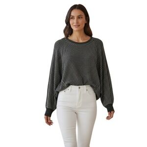BP Black Gray Striped Dolman‎ Sweater Batwing Sleeve 100% Cotton Womens S Fits M